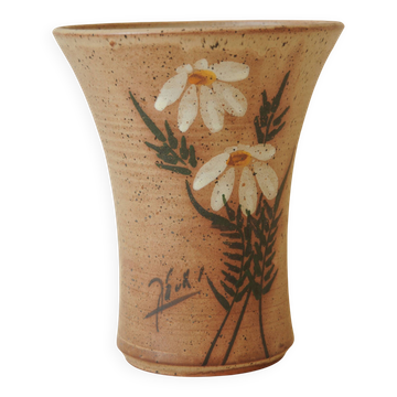 Flared Vase with Daisy Motif - Stoneware Pottery