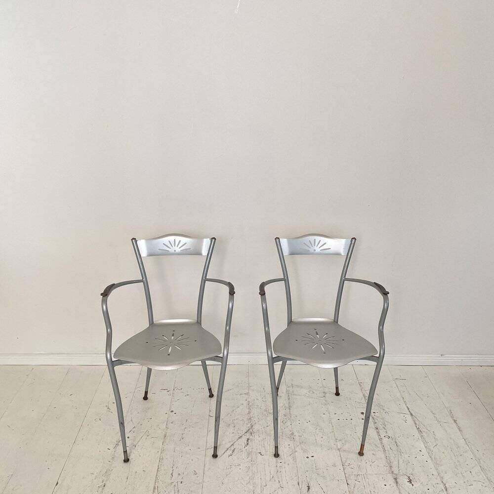 Set of French Armchairs in Metal and Copper, 1980s