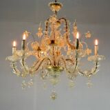 Venetian rezzonico chandelier in golden murano glass, 6 arms of light circa 1930