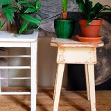 Workshop stool in antique patinated solid wood