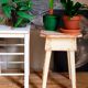 Workshop stool in antique patinated solid wood