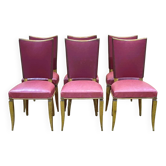 Set of 6 beech chairs with skai in the style of Jules Leleu.
