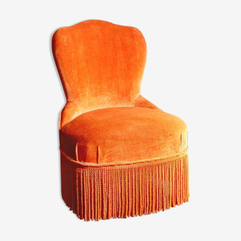 Fauteuil crapaud velour et franges orange