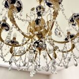 Large Russian chandelier in blue ceramic and crystal pendants, mid-20th century