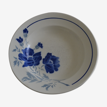 Assiette creuse , bleue  à fleurs de  badonvillers