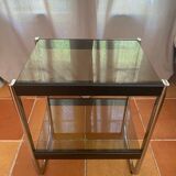 Serving trolley, side table, chrome metal and smoked glass, 1970s