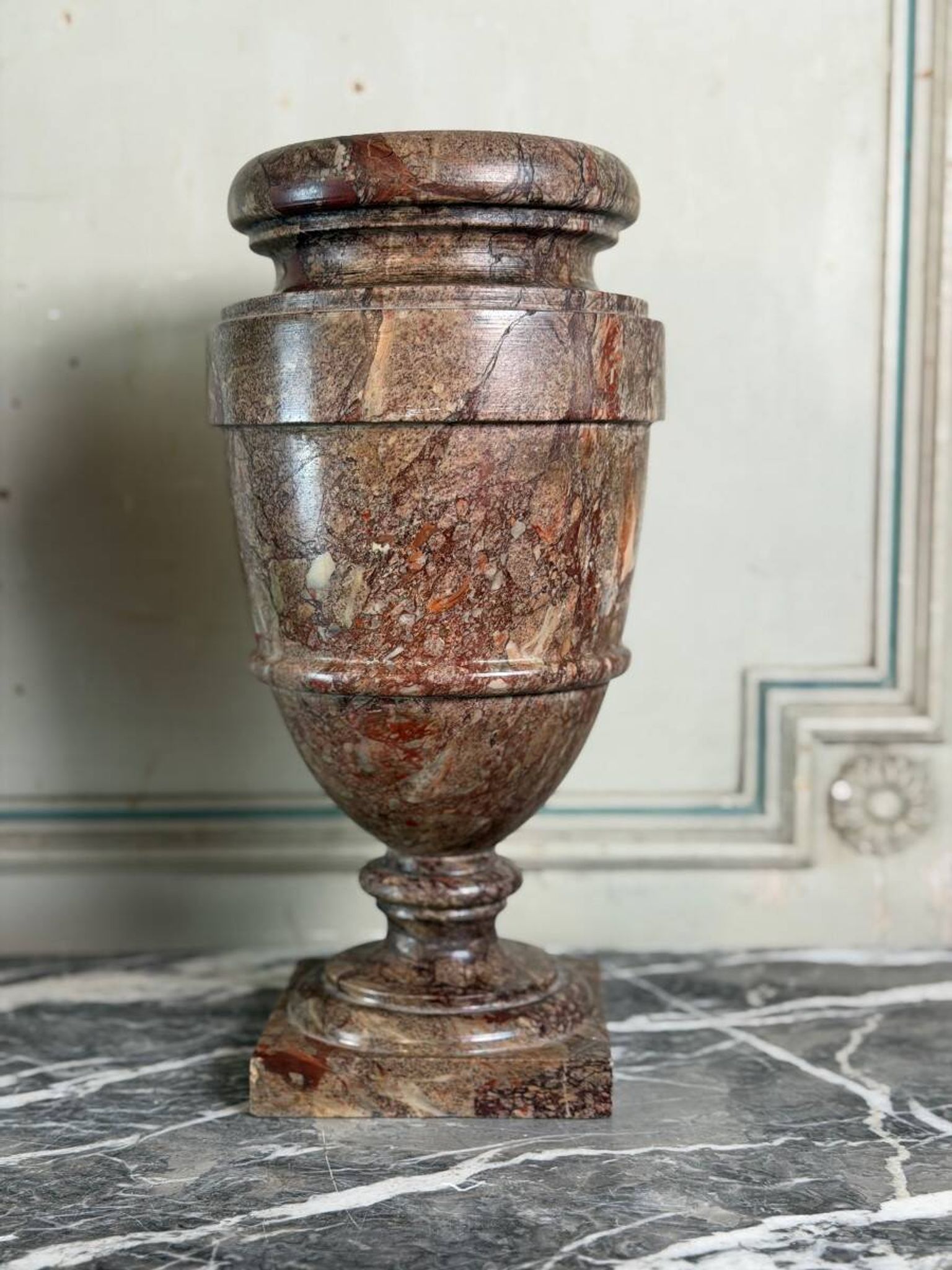 Pair of Sarrancolin marble urns, France 19th century