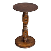 1930s carved wood side table - oak and pine