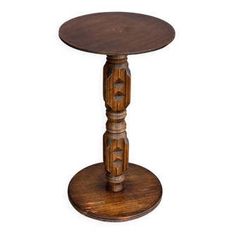 1930s carved wooden side table - oak and pine