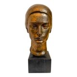 Sculpture portrait / bust, 'woman's face', robert delnest, bronze 1961