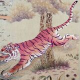 Important Set of Three Indochinese Silk Embroidered Tapestries