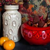Vase tripode céramique à l'émail rouge vif vintage