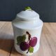 Porcelain jam pot with hand-painted plum design, signed sweet jar.