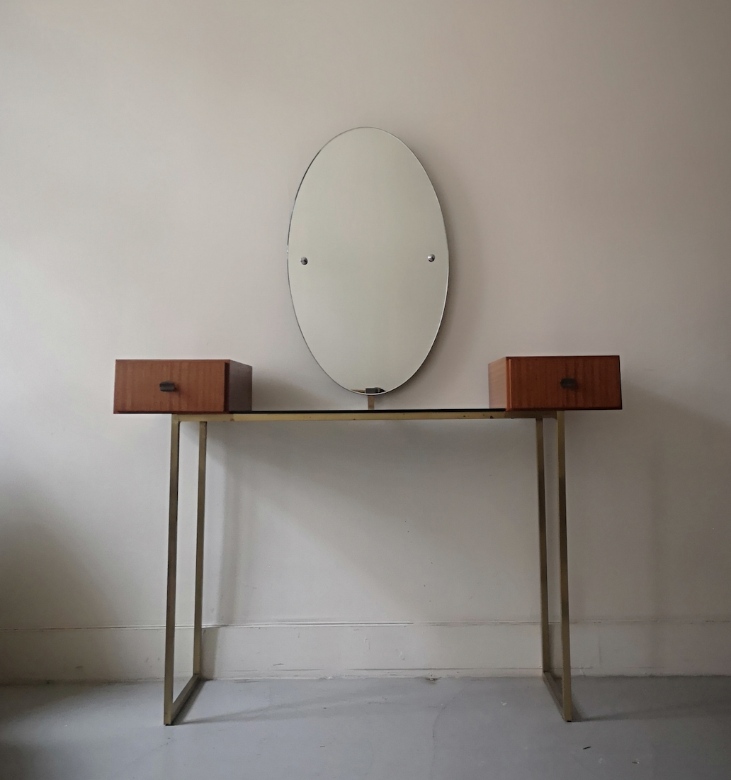 Vintage Scandinavian dressing table brass and wood