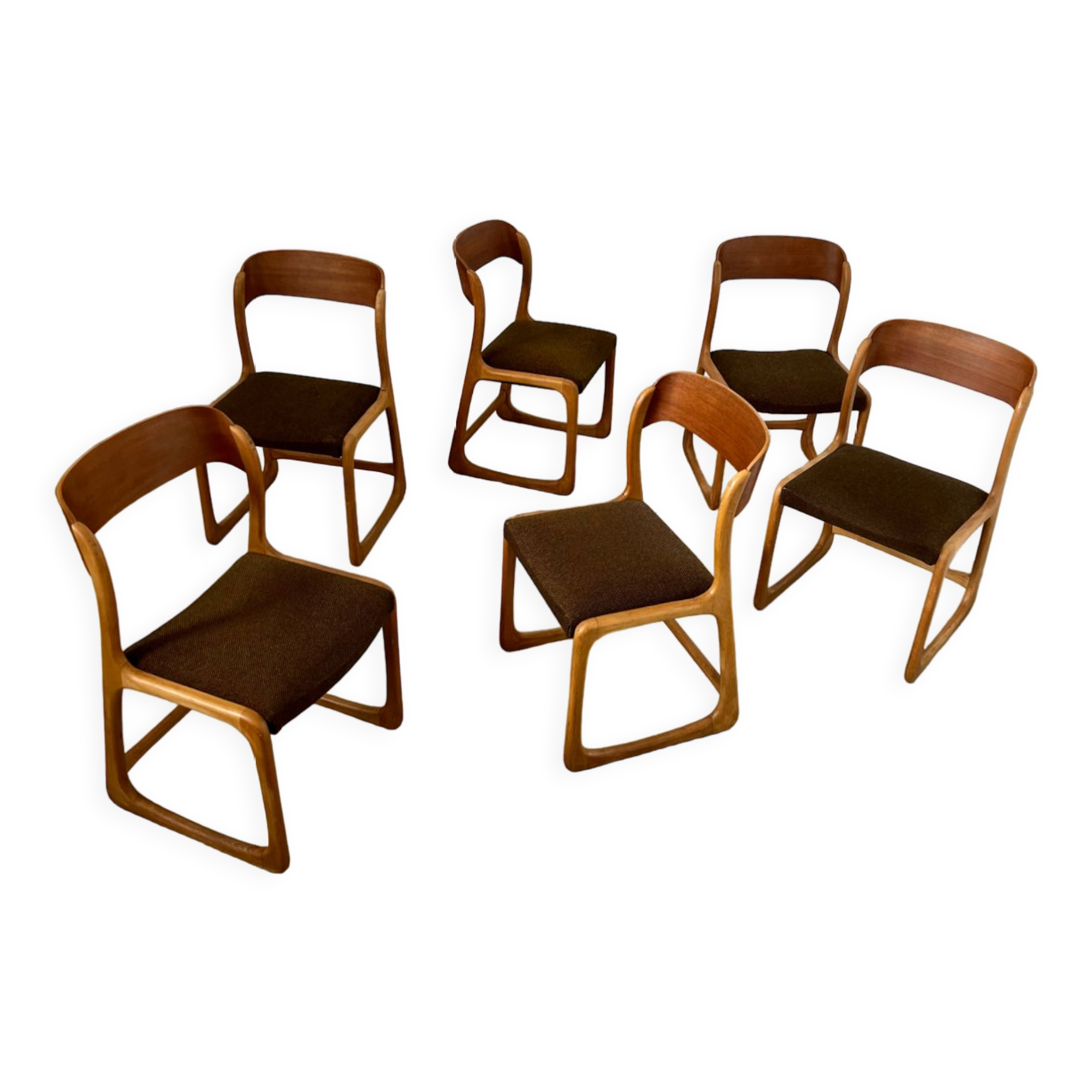 Set of 6 wooden chairs sled baumann vintage / year 60