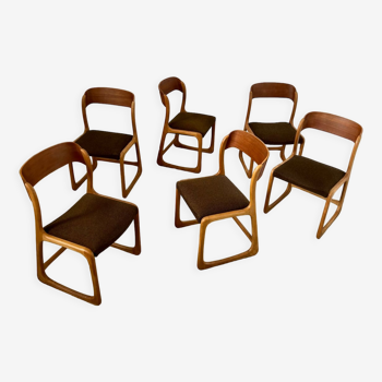 Lot de 6 chaises bois traineau baumann vintage / annee 60