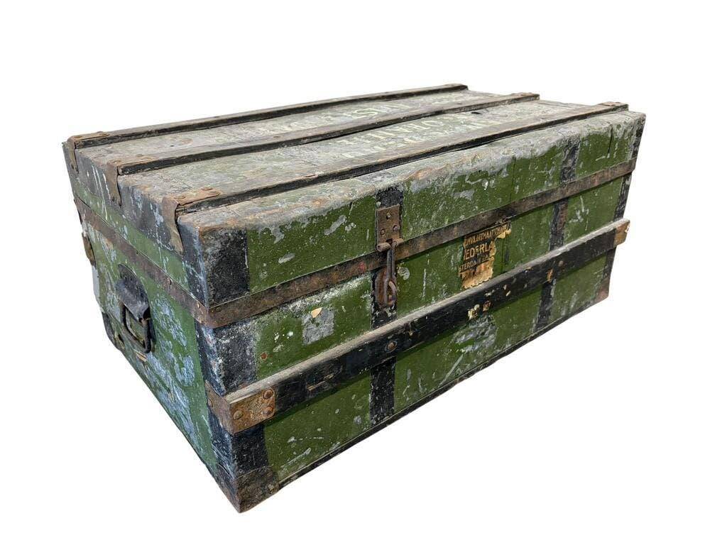 Vintage. XL green metal industrial suitcase / trunk.