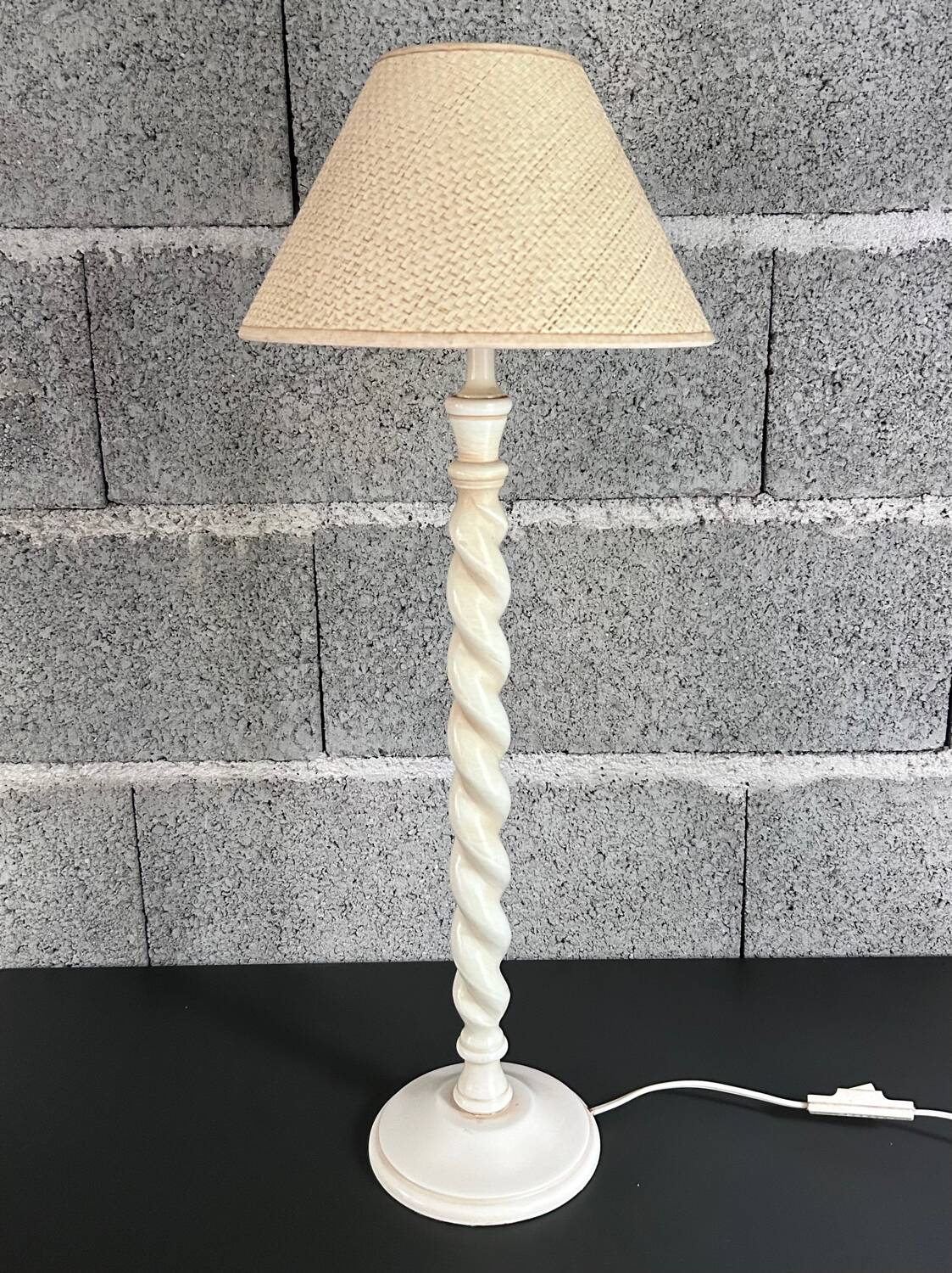 White turned wood lamp