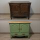 Buffet ancien rénové vert sauge - plateau en chêne