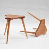 Lot of 2 beech and elm stools, France, 1950s