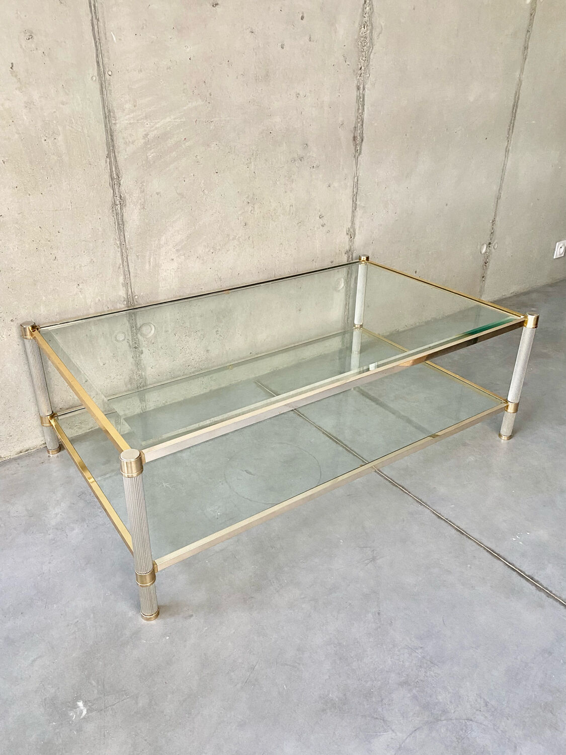 Table basse double plateau laiton et verre