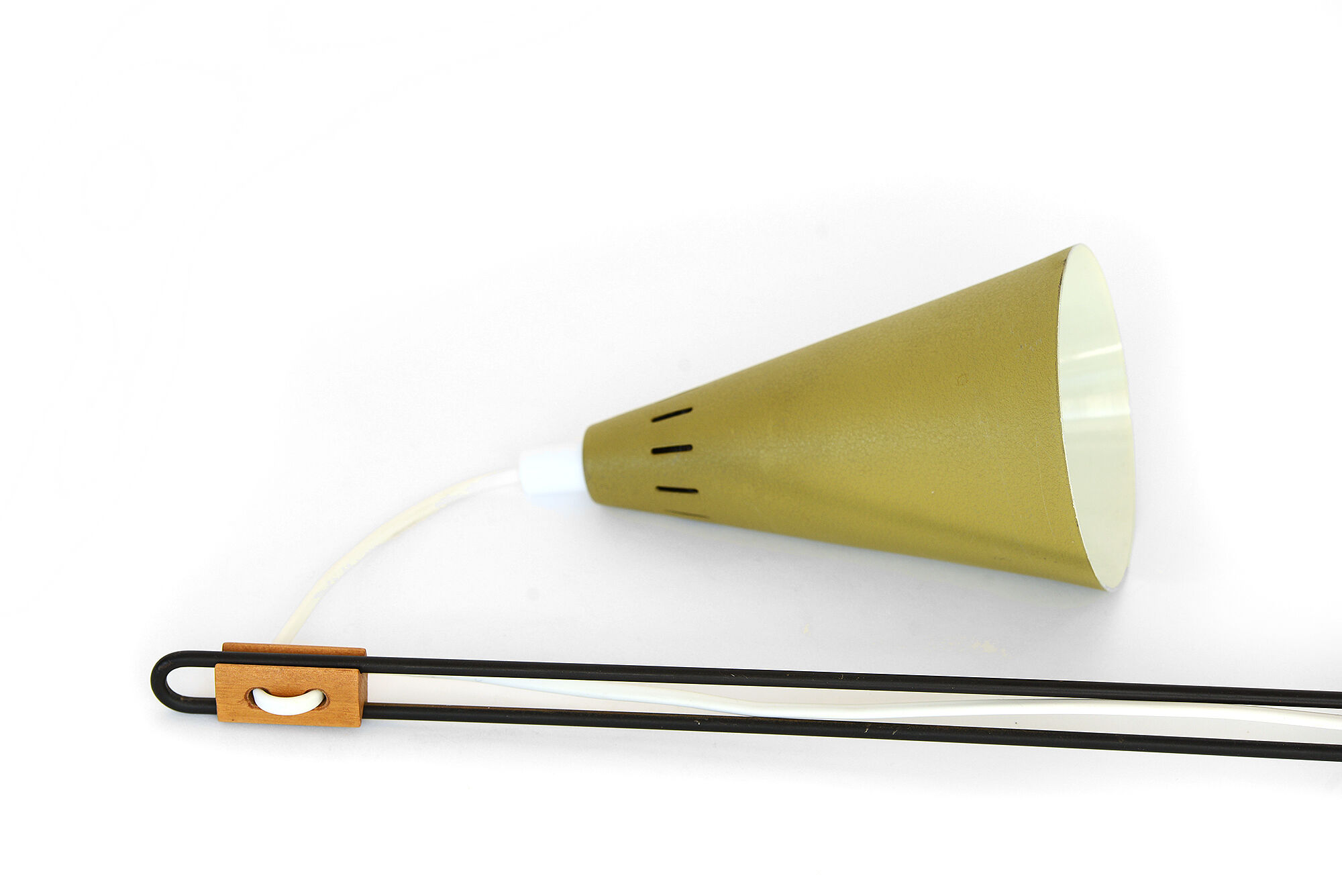 Adjustable "string" type wall light with green original shade.