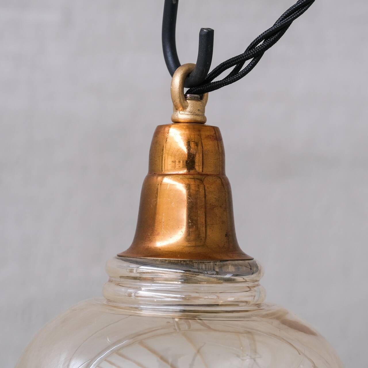 Smoked Mid-century Brass and Glass Bell Pendant (5 available)