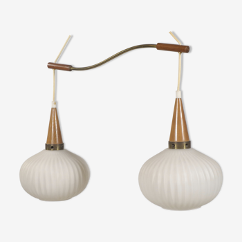 2 pendants hanging lamp in opaline, vintage