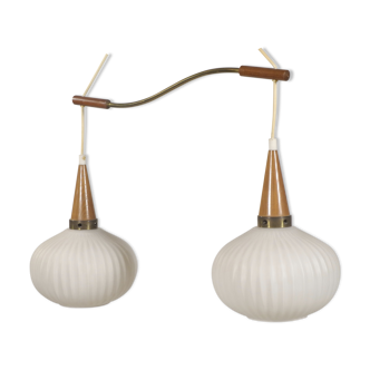 2 pendants hanging lamp in opaline, vintage