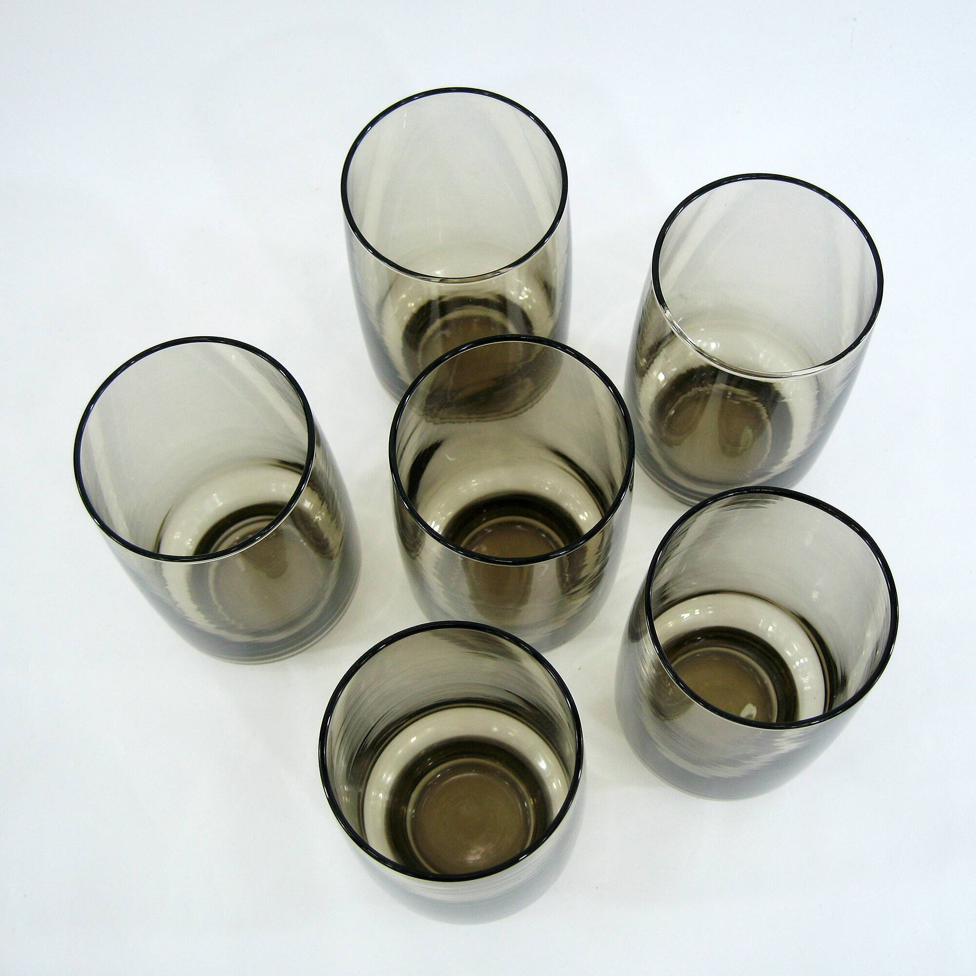 6 smoked brown glasses - Tivoli Luminarc Arcoroc France - vintage 70s