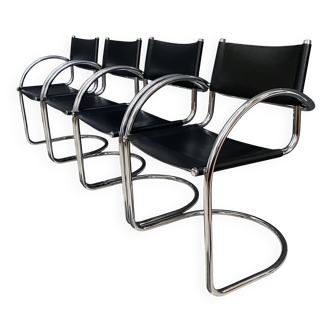 set of 4 chrome and Leather italian chairs