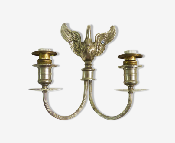 Applique murale vintage double feux avec cygne, en métal argenté. Année 50
