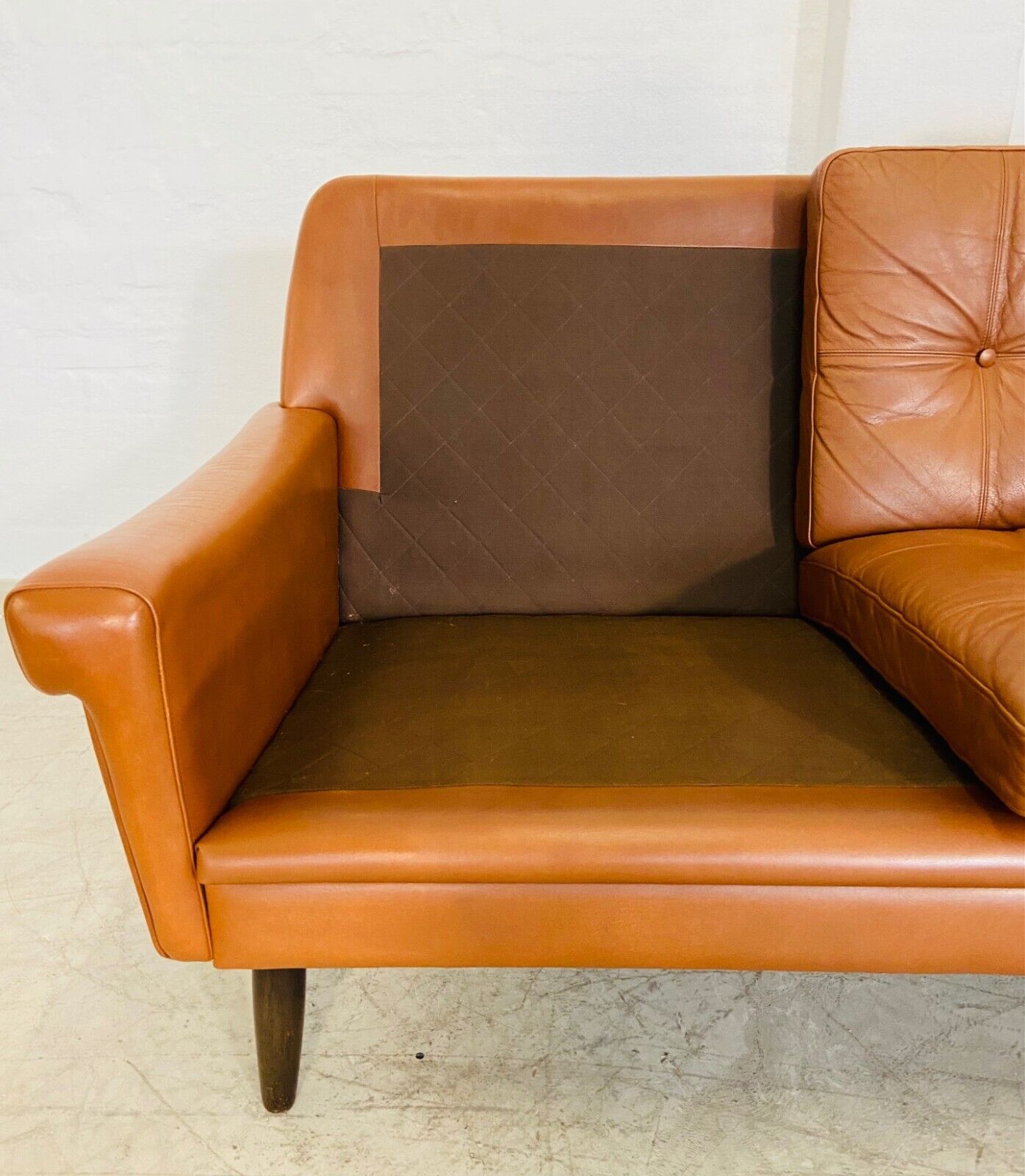 Vintage Danish retro Svend Skipper 3 person sofa in cognac leather