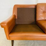 Vintage Danish retro Svend Skipper 3 person sofa in cognac leather