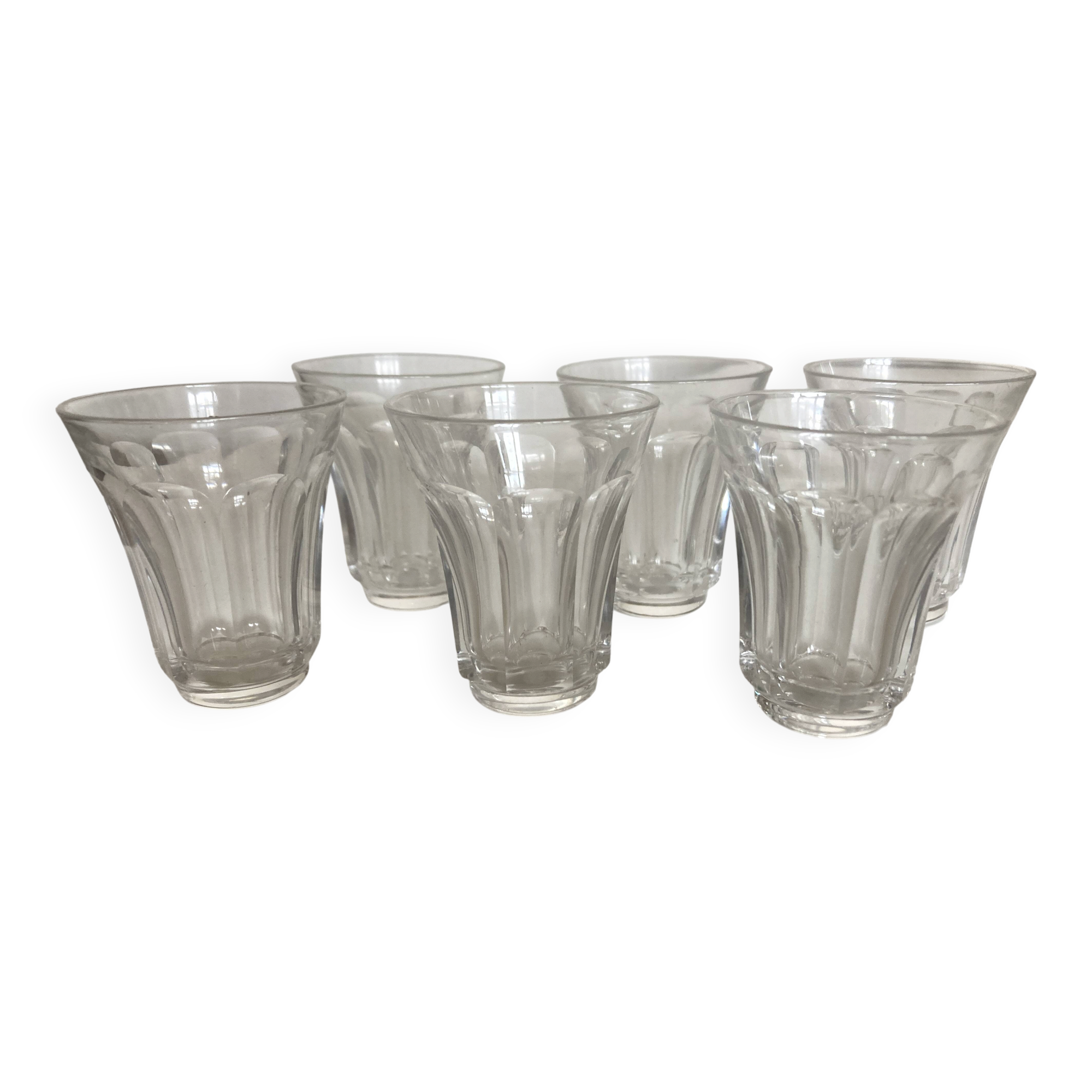 Set de 6 verres shot tulipe à côtes plates néo classique 1950