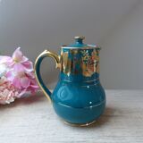 Old and rare green Sadler ceramic coffee maker with gold patterns, Vintage 1950 English coffee maker