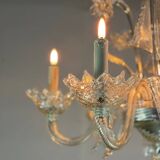 Venetian chandelier in colorless murano glass, 6 arms of light circa 1950