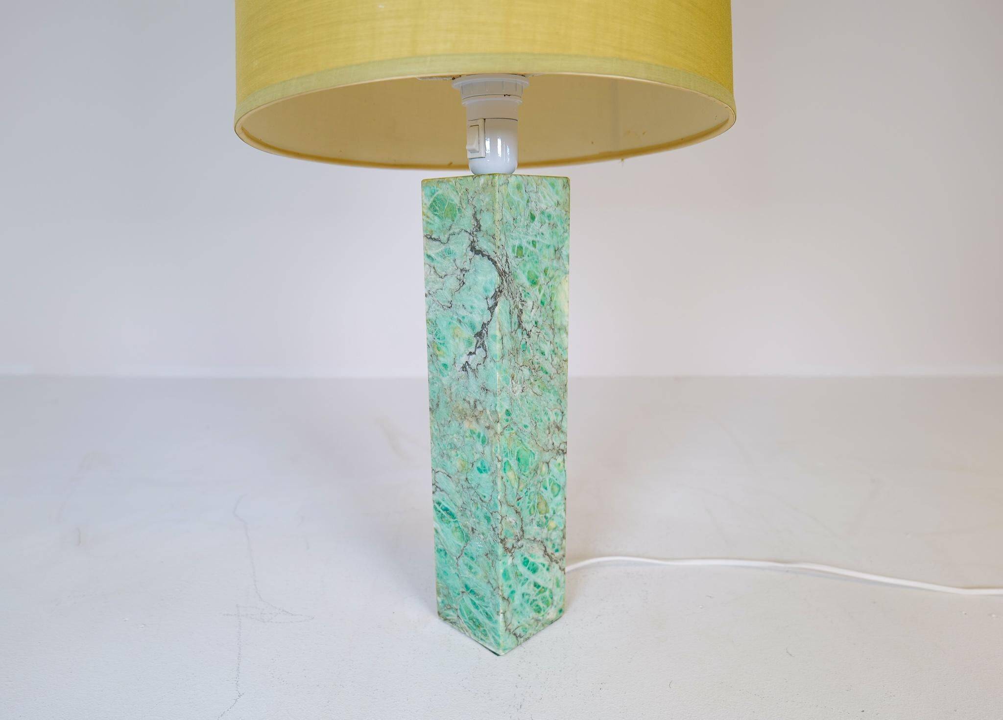 Mid-century green marble table lamp by Bergbom, Sweden, 1960s.