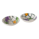 Pair of ceramic ramekins, abstract patterns in yellow, purple and green, Pornic model, 1960.