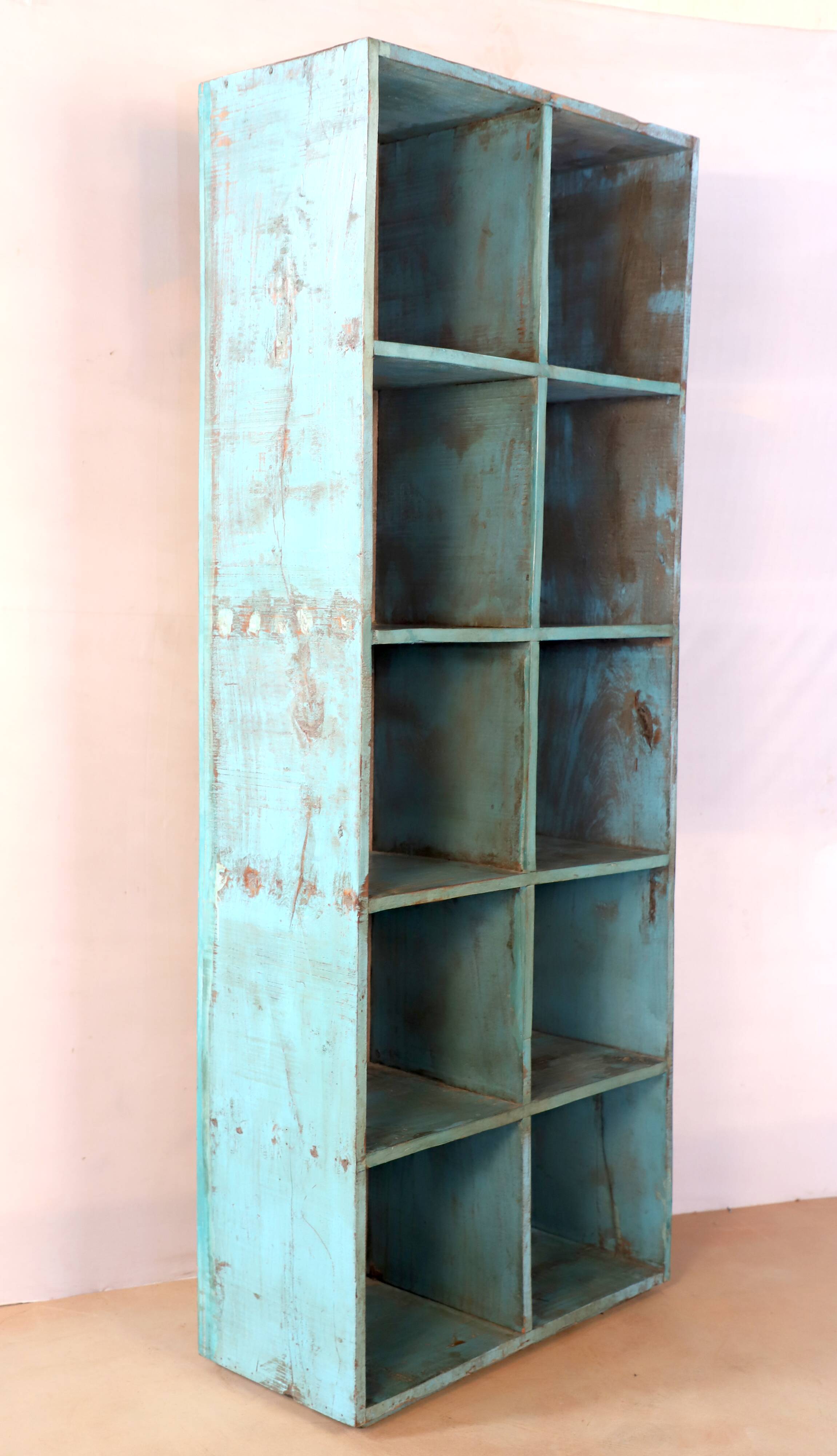 Bookcase 10 Burmese teak lockers with blue patina