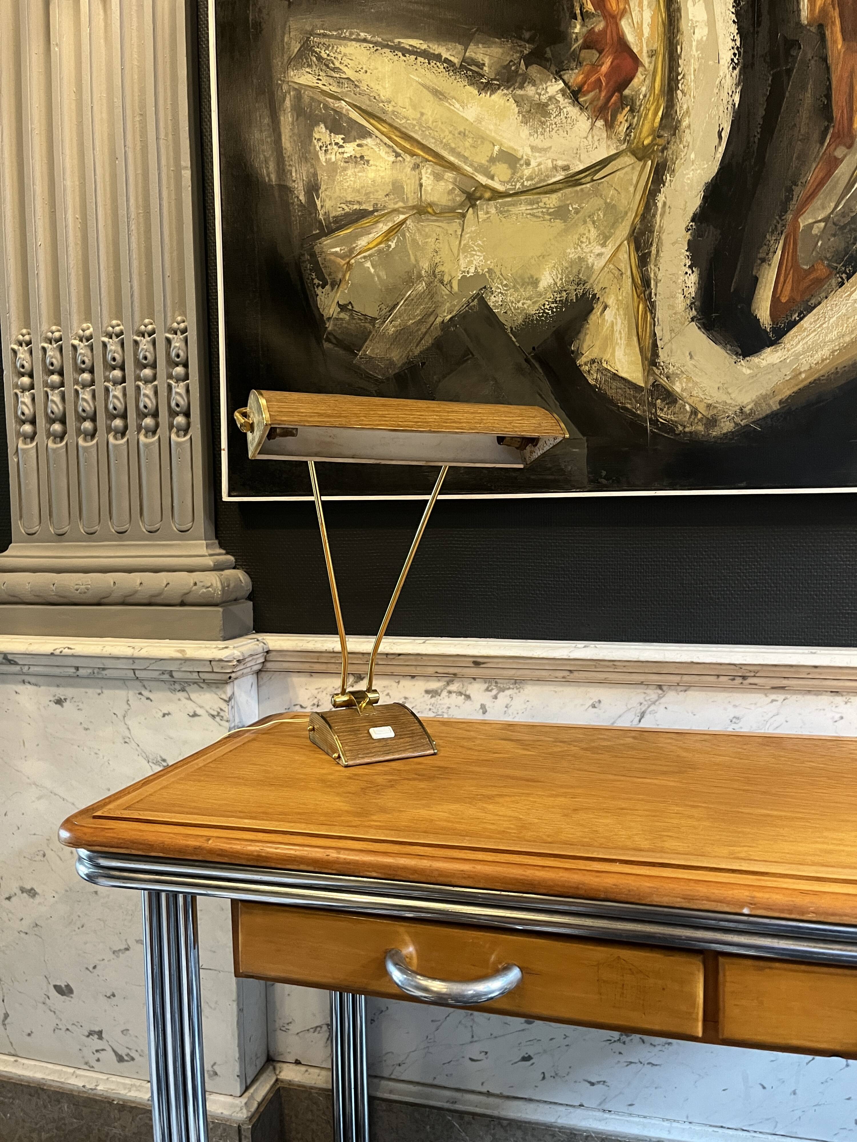 Lampe à poser ou de bureau (doré & brun) JUMO, design moderniste, ca 1945
