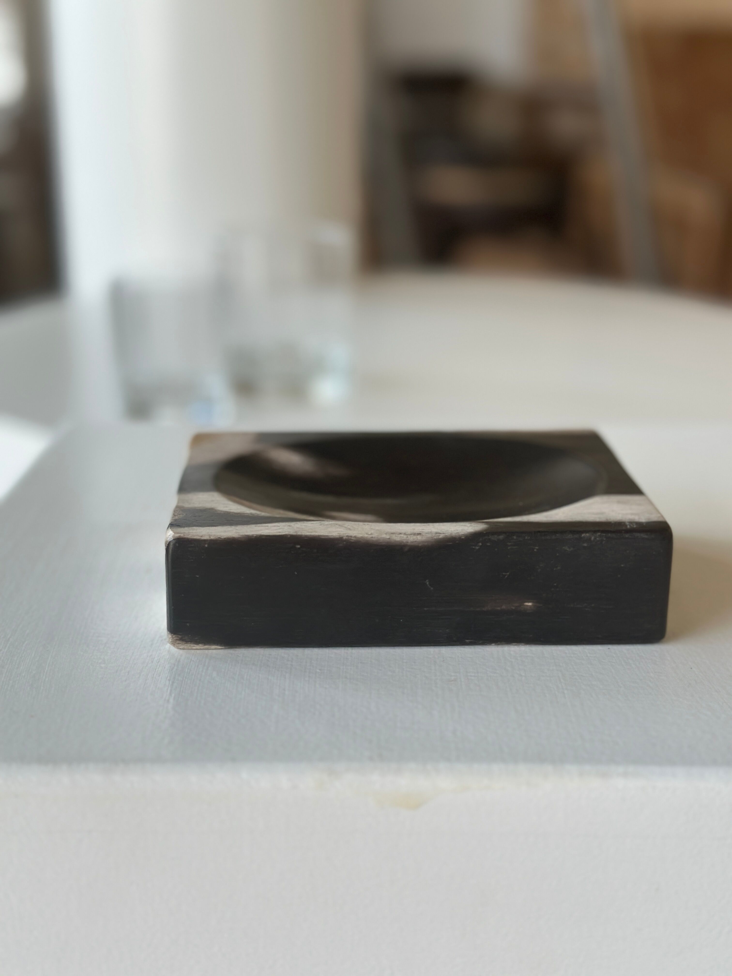 Symmetrical multicolored petrified wood soap dish