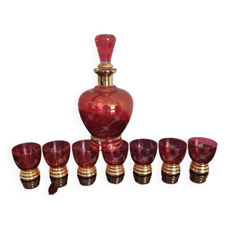Set of 7 Art Deco glasses and carafe, Verrerie de Monaco Monte Carlo