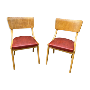 Paire de chaises gondole vintage 1960 mid-century scandinave pieds compas