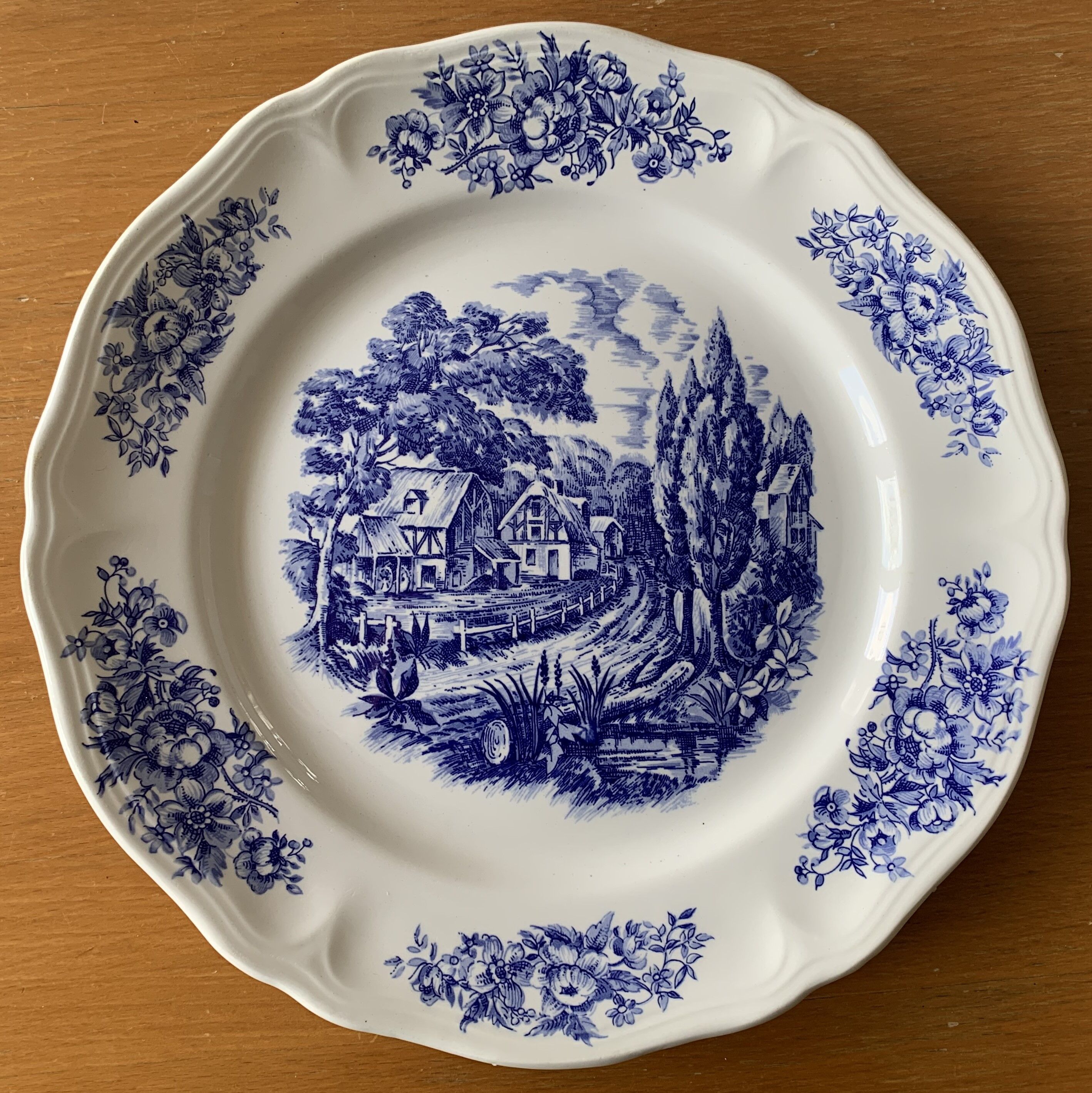 6 large old flat earthenware plates from Saint-Amand (Nord)