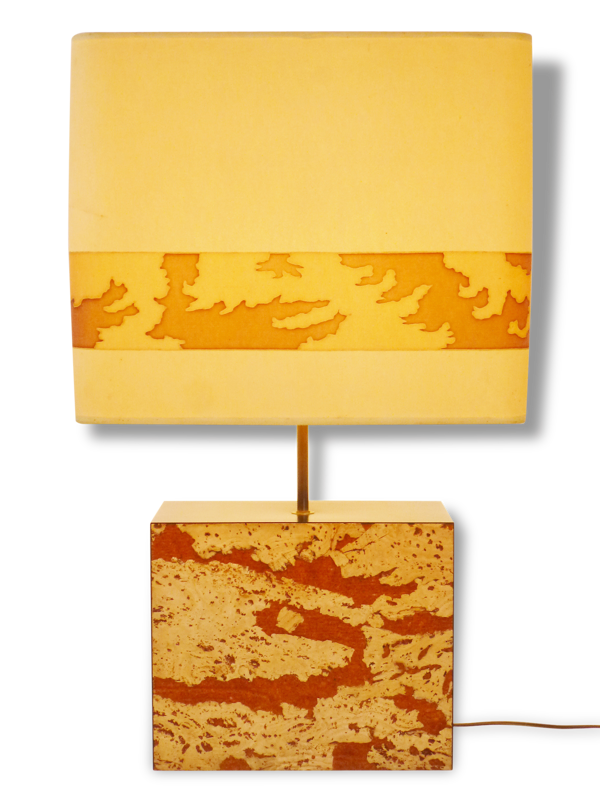 Chic & importante lampe d'ambiance pied en liège et mélaminé 1970 vintage seventies 70's cork lamp