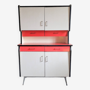 Buffet en formica rouge et blanc vintage