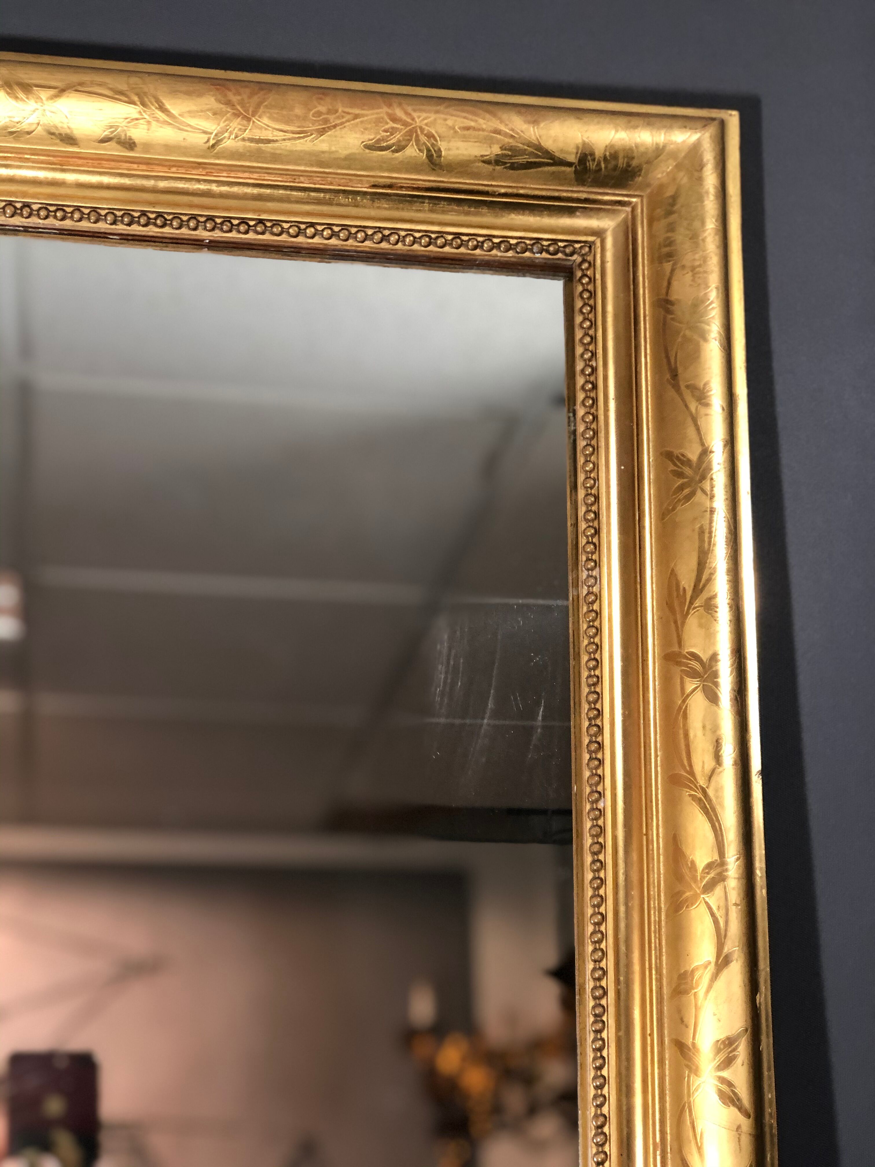 Miroir 190x80 d'époque Louis Philippe doré a la feuille d'or