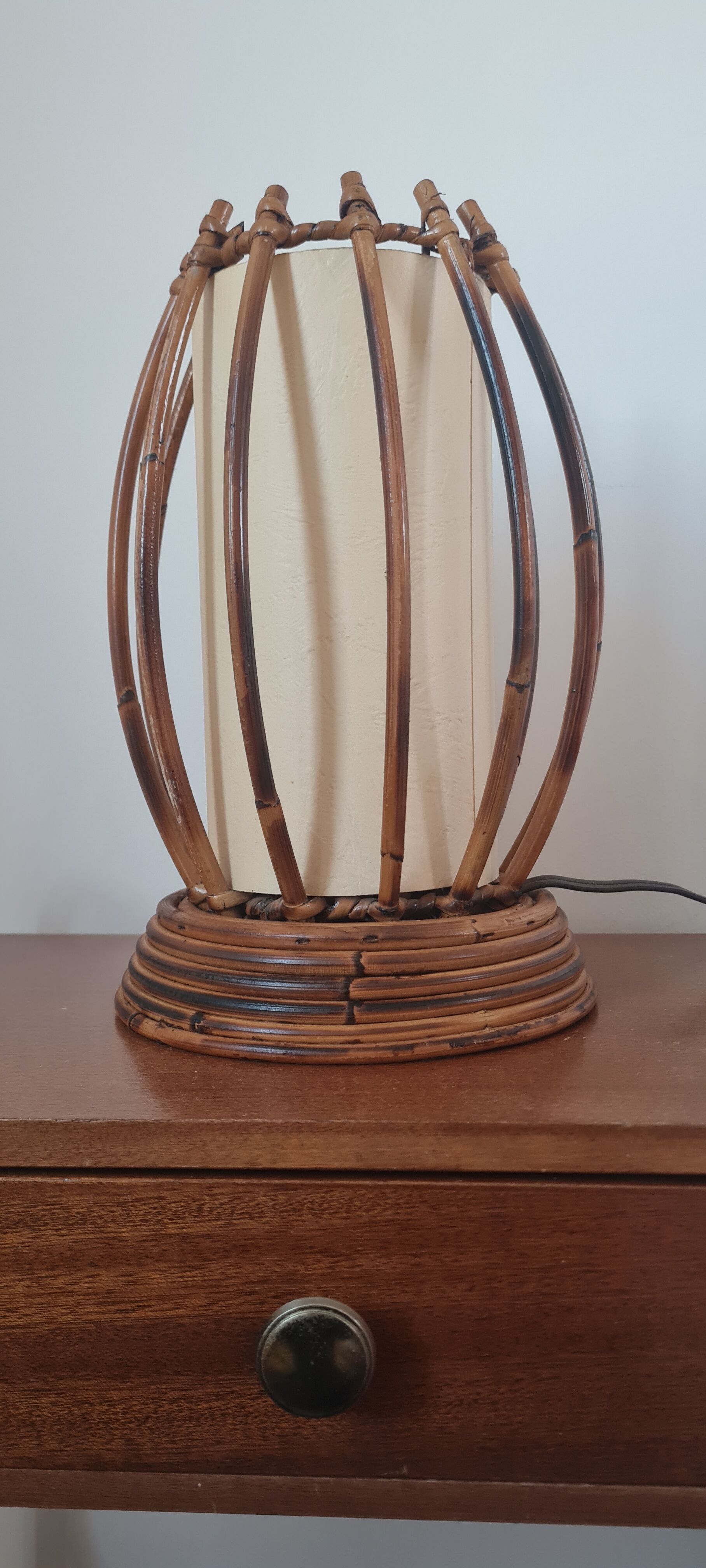 Rattan and bamboo table lamp by Louis Sognot 1960