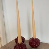 Cabbage-shaped slipware candlesticks, set of 3